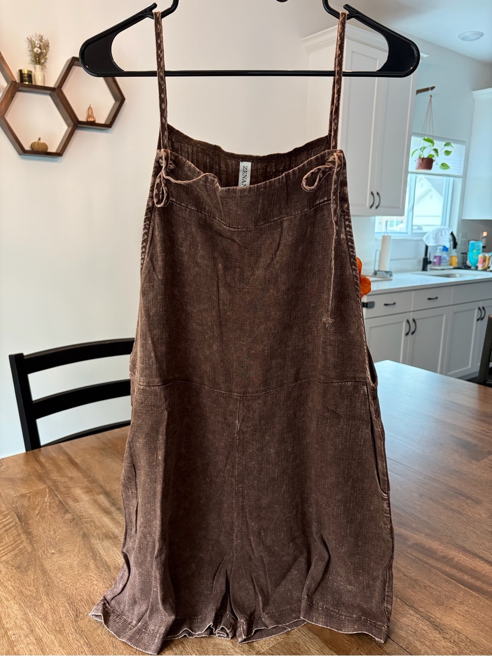 NEW! Zenana Outfitters Brown Acid-Washed Adjustable-Strap & Pocket Romper